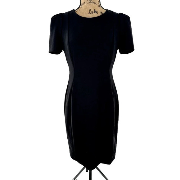 Calvin Klein Dresses & Skirts - Calvin Klein Dress Womens 10 Petite Midi Black Zipper Short Sleeve Sheath Midi